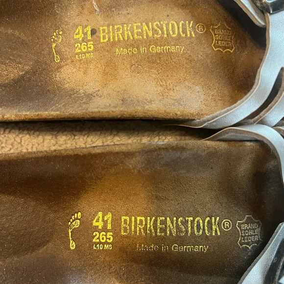women’s single strap silver metallic buckle birkenstocks sandals size 41 - Picture 3 of 4